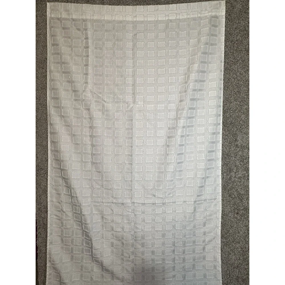 Set of 4 White Textured Square Embellished Curtain Panels 84x37 Rod Pocket